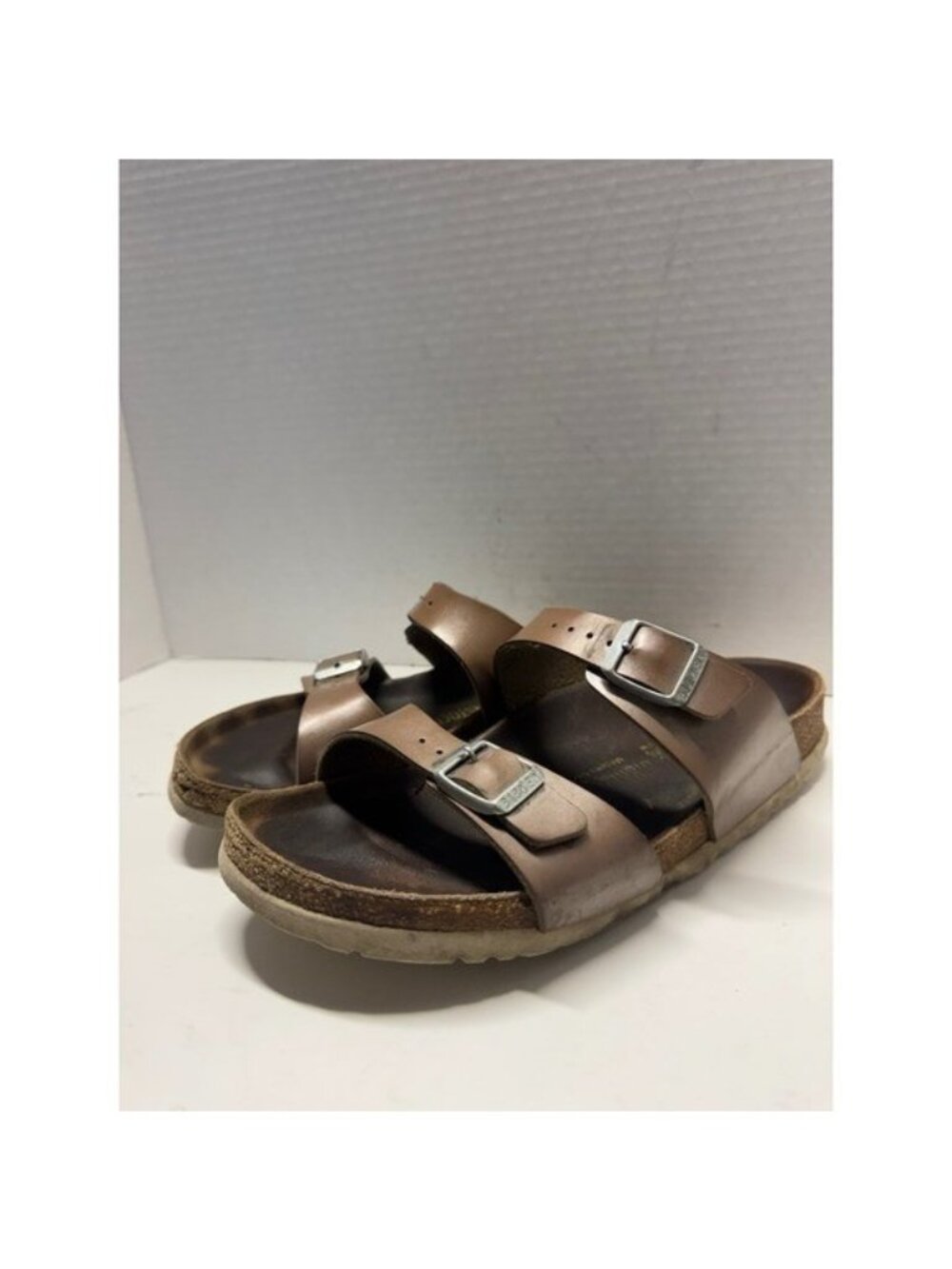 Birkenstock Arizona Tobacco Brown Two Strap Buckle Slide Sandals Size 38 7.5